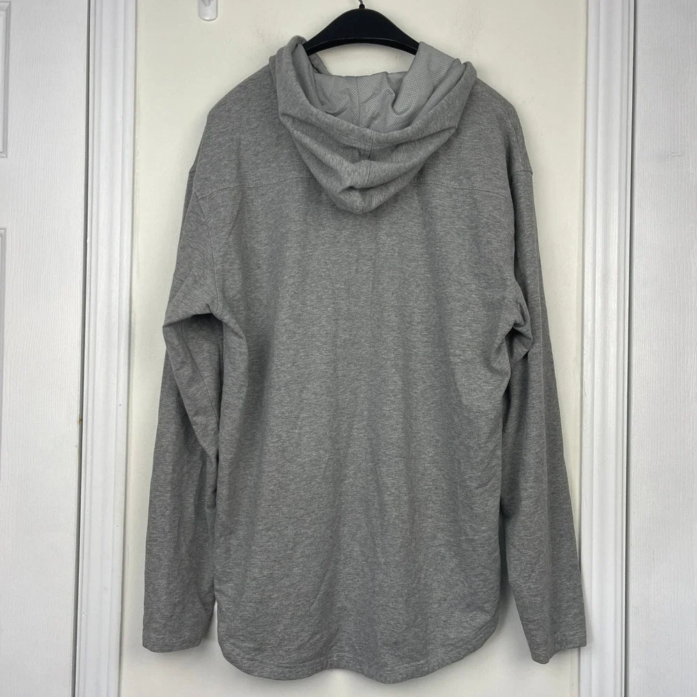 BYLT Basics Mens Large Drop Cut Lux Hooded Henley Long Sleeve Shirt Gray Hoodie